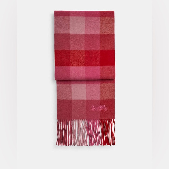 NWT Coach Outlet Check Print Extra Long Muffler in bold red - Picture 2 of 8